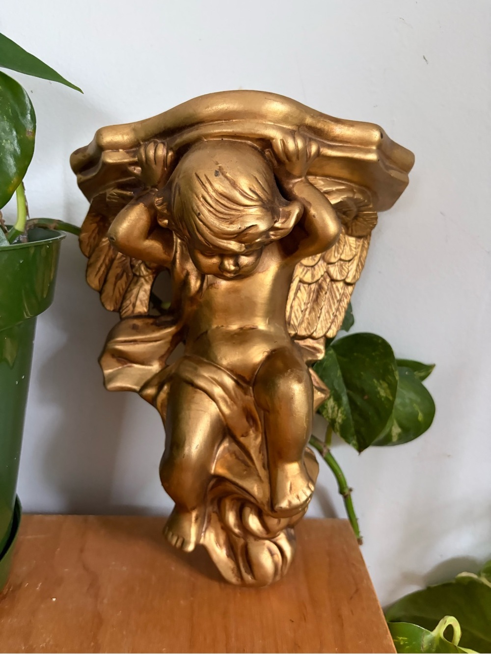 Vintage Gold Cherub Angel Wall Sconce / Shelf